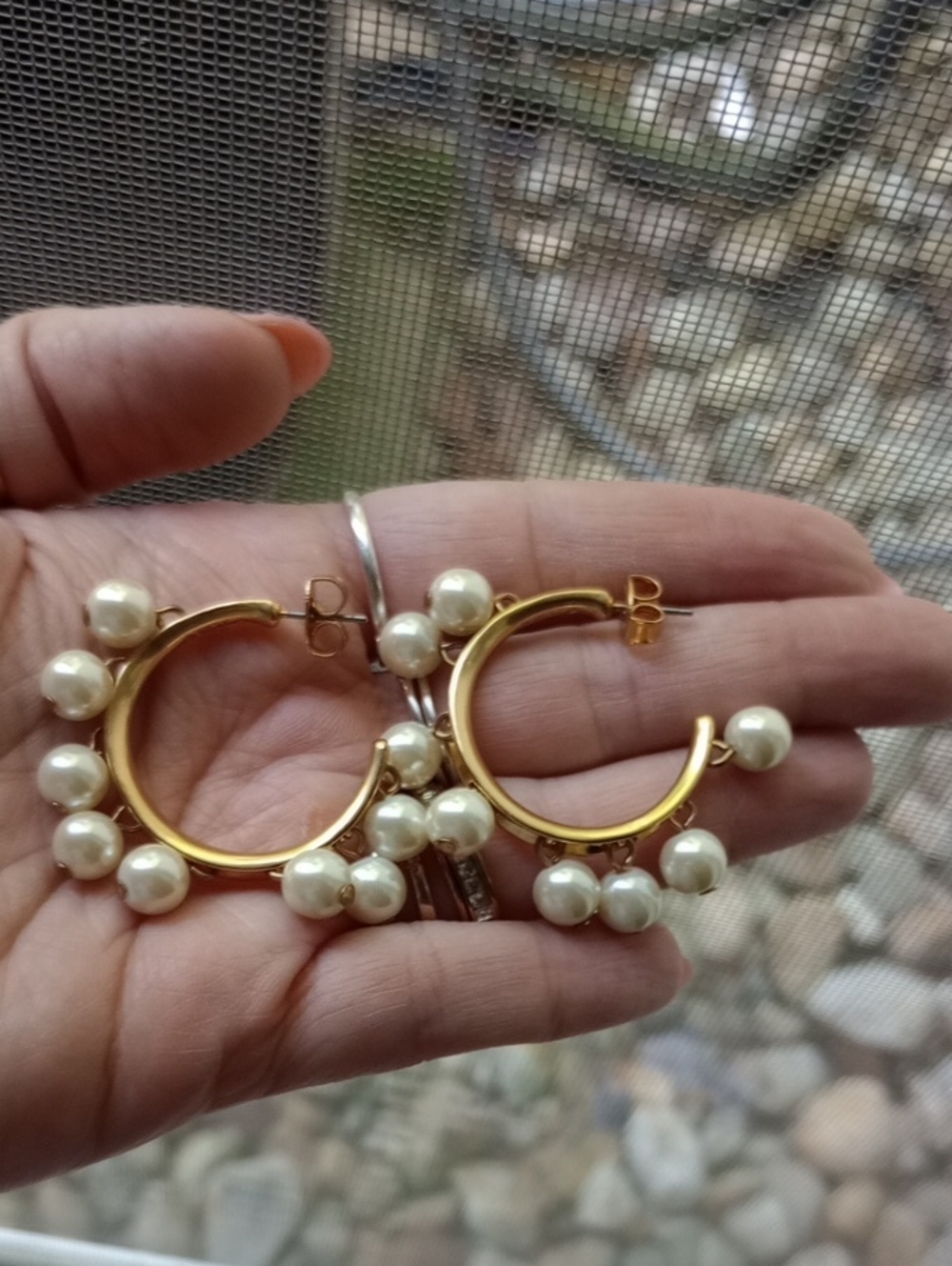 J. Crew Gold Tone Hoop Earrings with  Drop Faux Pearls